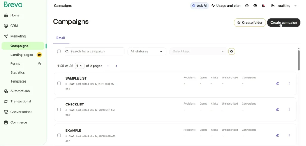 Brevo email campaign dashboard
